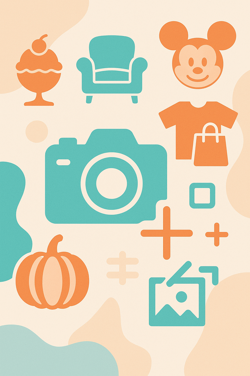 Collage representing food, decor, merchandise and characters